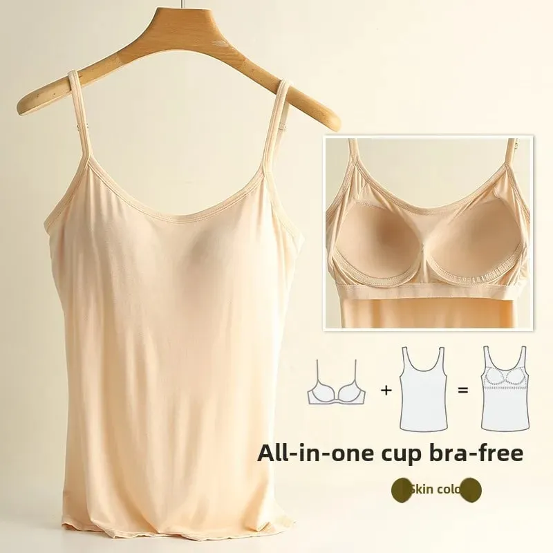 3XL For 45-85kg Modal Plus Size Camisole Tank Top With Fixed Cup Women's Chest Padded Outer Wear Bottoming Underwear Wear-Free