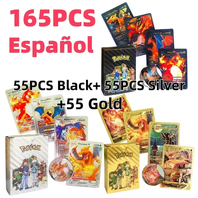 55PCSPokemon oil Cards Golden Letters English / Spanish Game Card Metalicas Charizard Vmax Gx Series Gift Gold/Silver/Black F — image 3