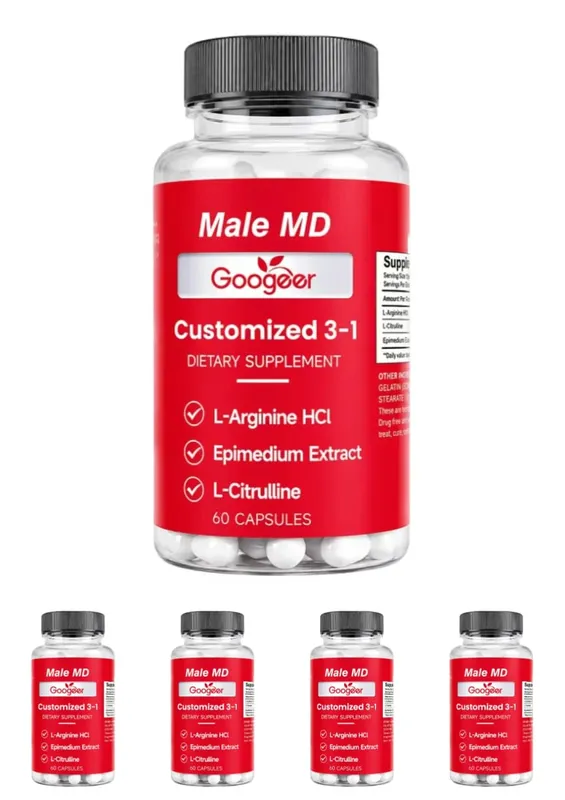 Googeer Male MD 3-in-1 Capsules with L-Arginine HCl and L-Citrulline and Epimedium Extract for Circulation Support 60 Capsules
