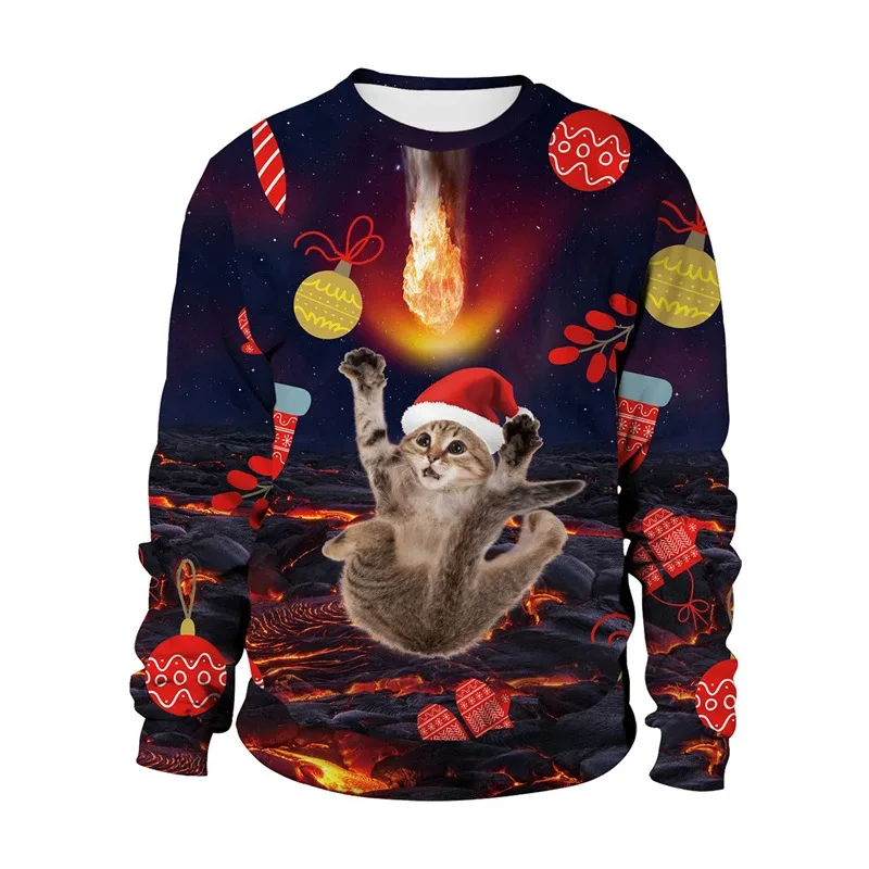 Funny 2026 Ugly Christmas Sweater For Men Women New Xmas Cat Dog Pattern Sweatshirt Festival Party Crew Neck Pullover Hoodies