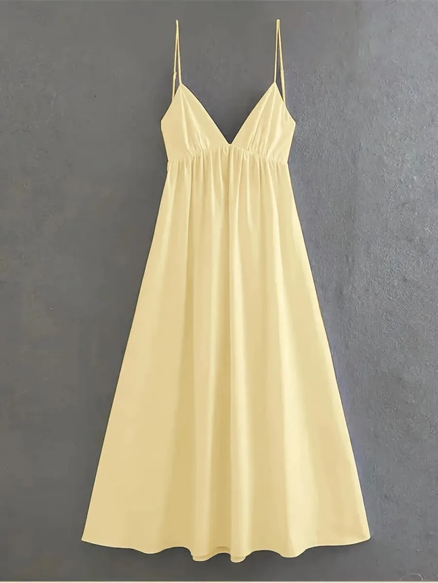 Women's Summer Vacation Solid Color Backless Thin Strap Dress