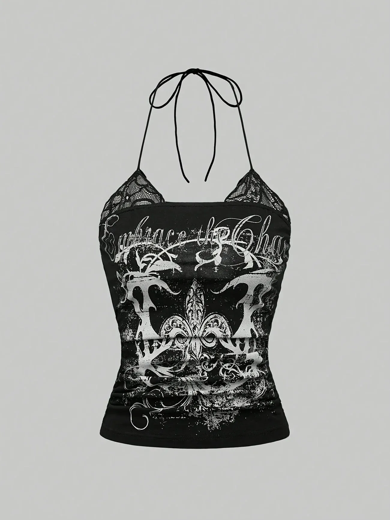 2 Pack Y2K Lace Halter Cami Top Women Cherry Vintage Print Ruched Slim Tie Back Sleeveless Streetwear Tank Camisole