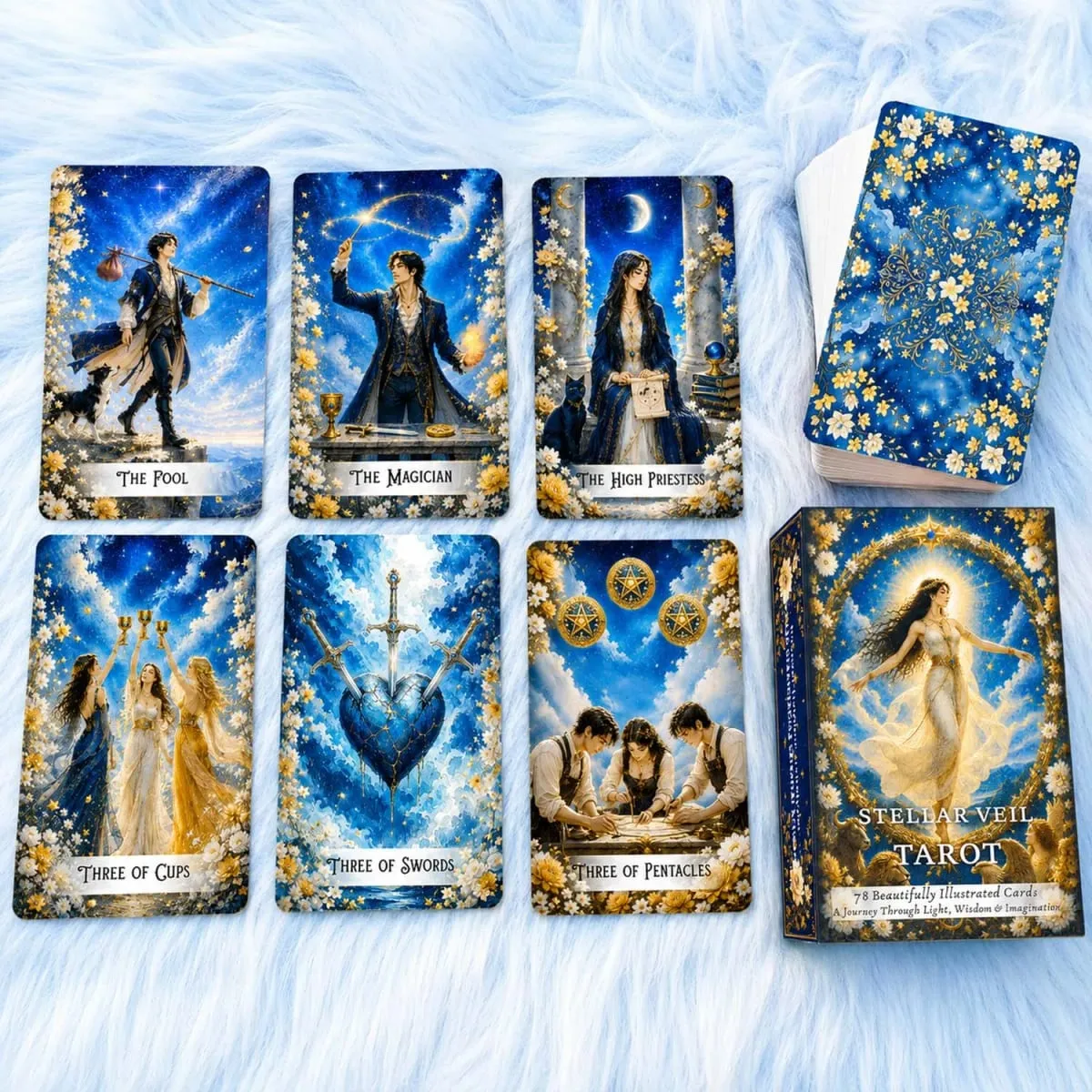 78 Tarot Cards 13x8 Cm Stellar Veil Tarot Deck Paper Manual Symbolic Designs Unique Tarot Experience Card Game