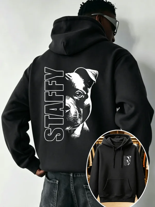 Sport Hooded Sweatshirt Men Staffy Staffordshire Bull Terrier Dog Graphic Pullover AutumnWinter Casual Streetwear Long Sleeve.