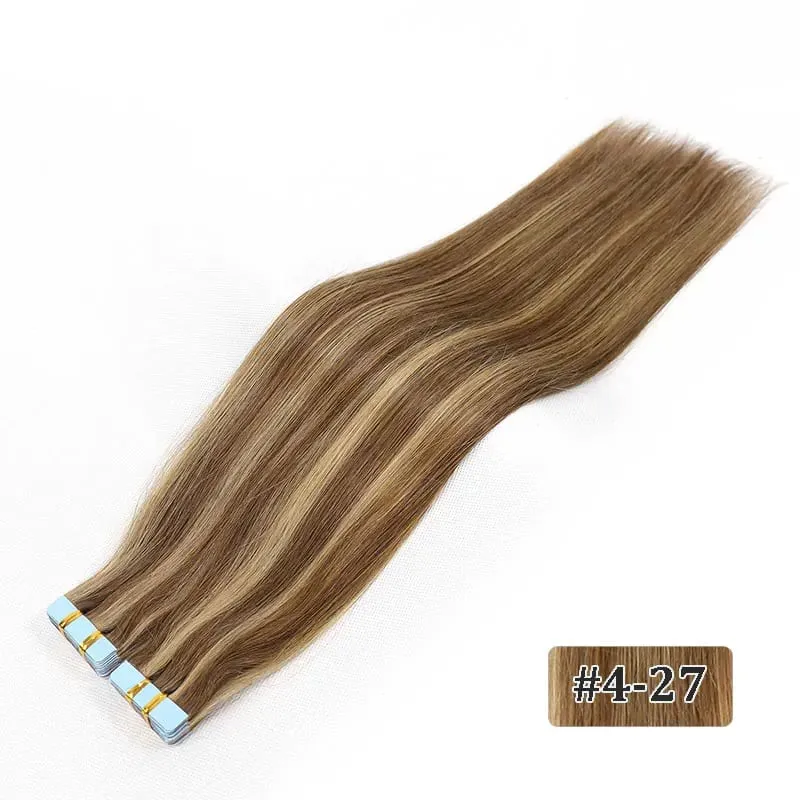 Tape In Hair Extensions Remy Human Hair Blonde Highlight Invisible Hair Extensions For Short Straight Hair 20Inch 20Pcs/Pack
