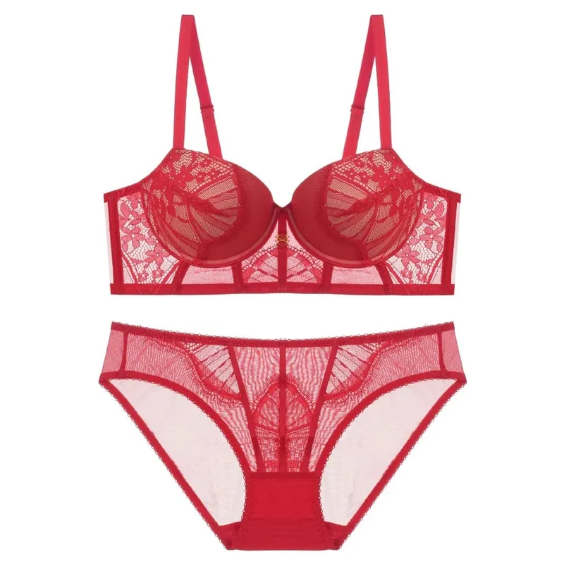 Sexy Lace Embroidery Women Underwear Set Push Up Bra Set Large Size Soft Steel Rim Anti-Sagging Lingerie Suits 70-85 B C D