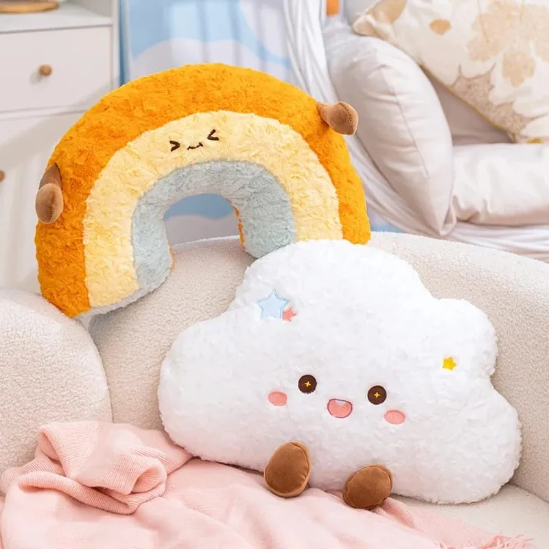 귀여운 만화 무지개 구름 베개 Kawaii 박제 베개 부드러운 필링 홈 오피스 자동차 잠자는 베개 등받이 좋은 선물