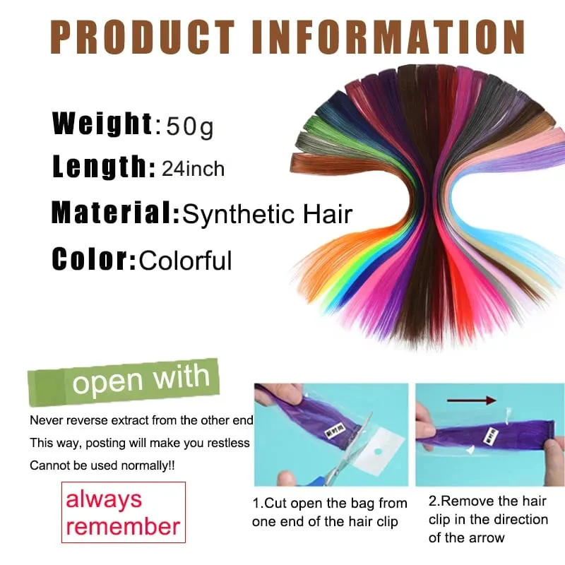 Halloween hair accessory with 5 red and blue hair clips colorful synthetic hair extensions suitable for girl role-playing