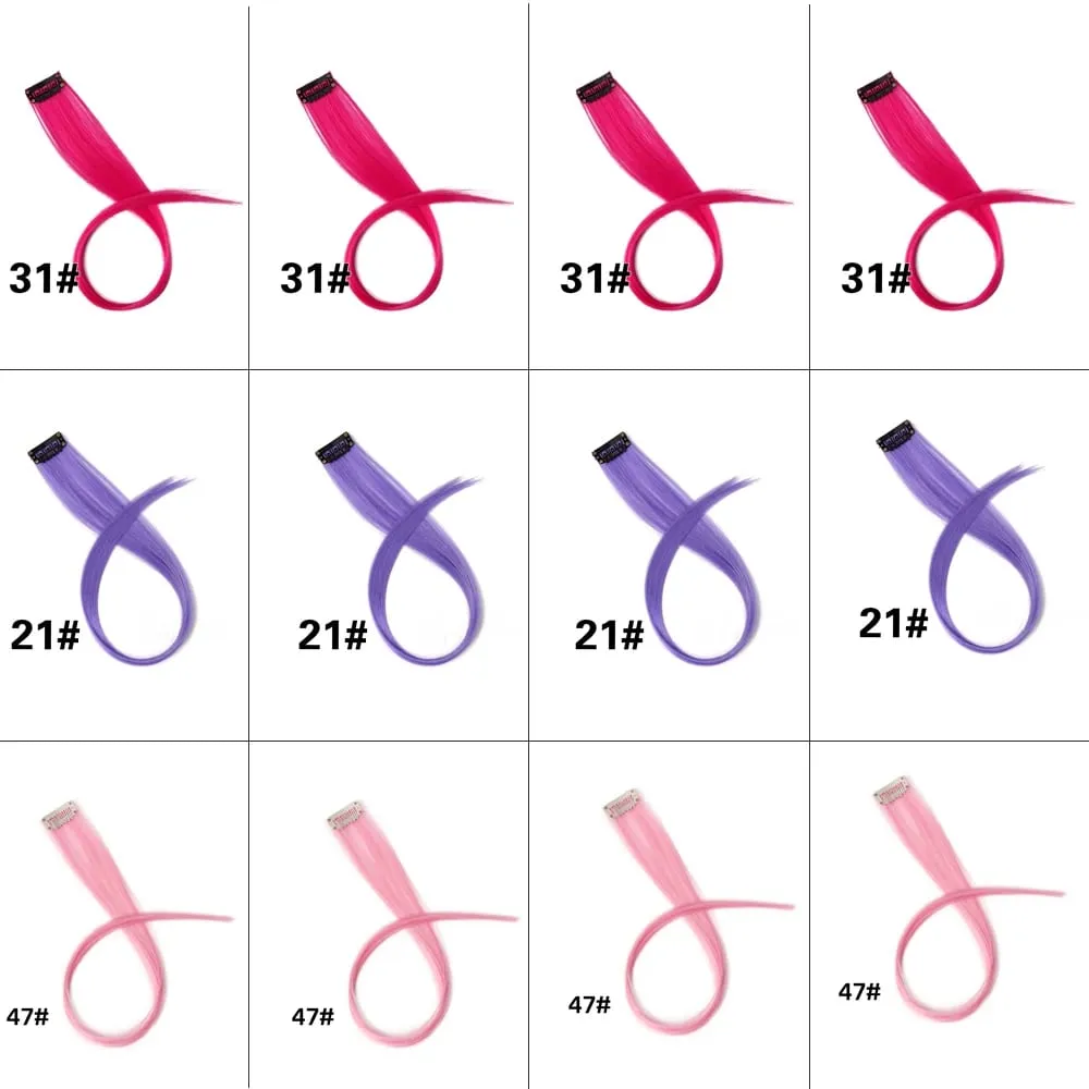 12 stk clips i farvet hårforlængelse til børn kvinder 20 tommer regnbue langt lige syntetisk hårstykke Varmebestandigt hår