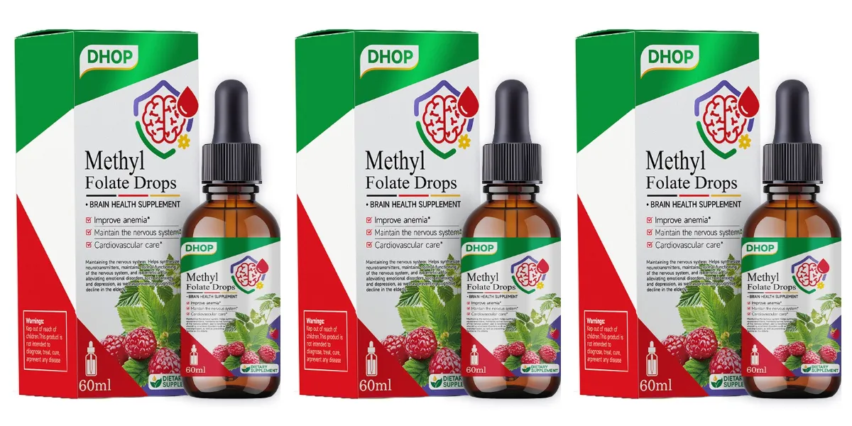 Methyl Folate Drops Liquid with Folate and Vitamin B12 Supports Brain Health for Nervous System Care - 120 Servings