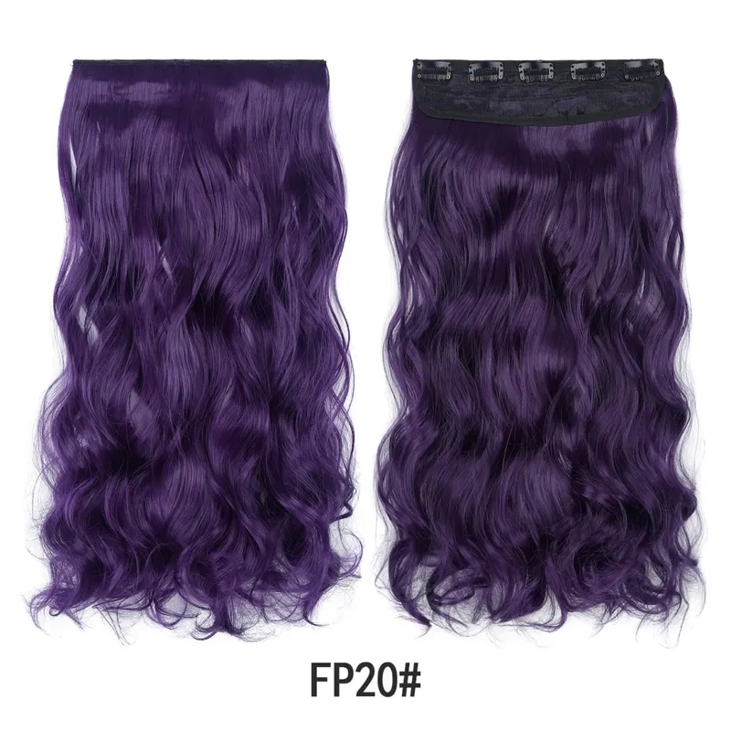 Jeedou Colorful Wavy Hair Clip in Hair Extensions One Piece 5 Clips Synthetic Red Blue Women's Hairpieces