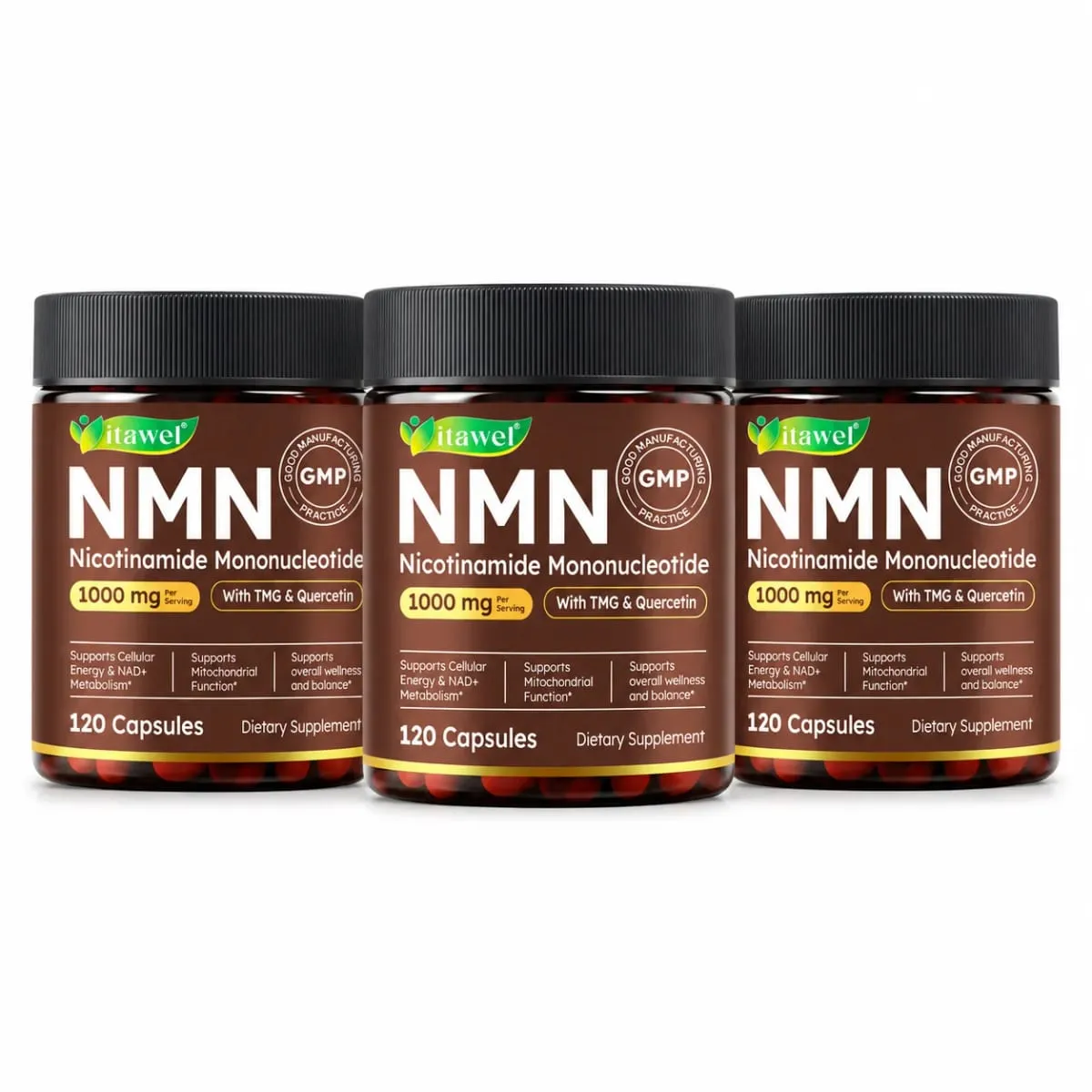 NMN Capsules 1000mg Beta Nicotinamide Mononucleotide TMG Quercetin Resveratrol NAD+ Metabolism Mitochondrial Function 120 Count