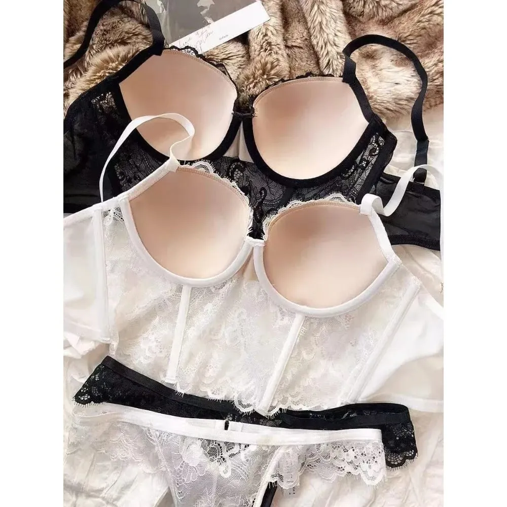 Sexy Women French Lace Fishbone Bra Soft Underwire 3/4 Cup Push Up Anti Sag Side Breast Shaper Comfort Daily Lingerie