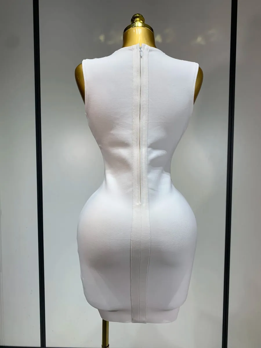 Frauen 2025 Sexy V-ausschnitt Cut Out Kurze Verband Kleid Silber Pailletten Weiß Elegante Luxus Geburtstag Party Club Hochzeit Vestidos
