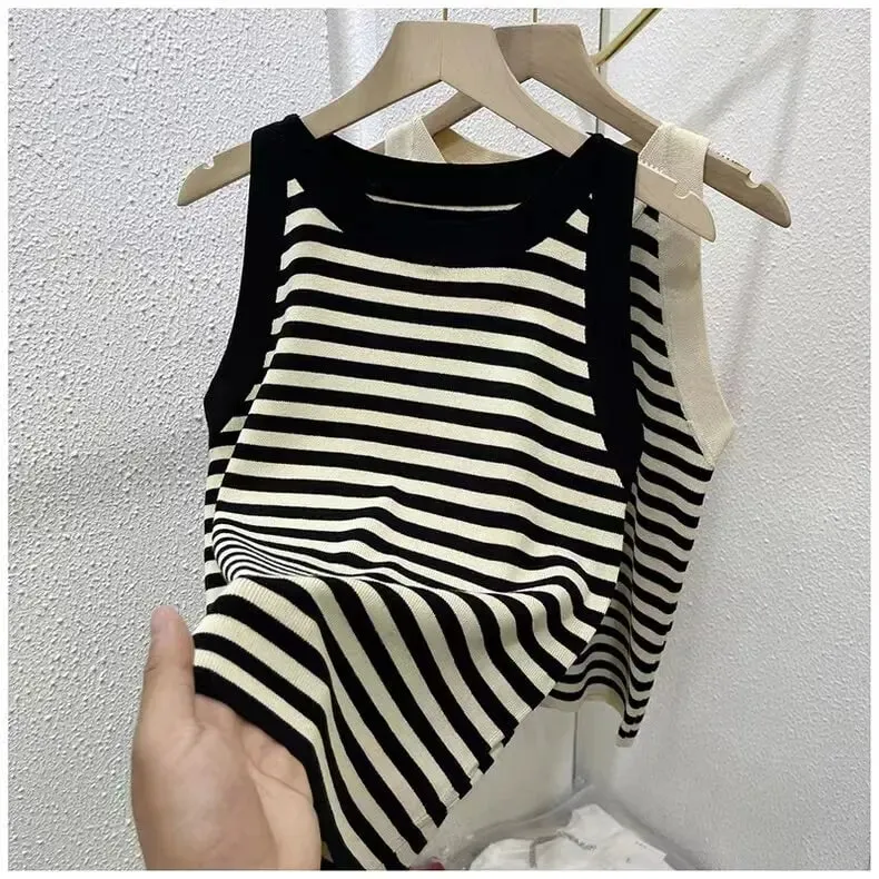 2026 Spring Summer Women Striped Tank Tops Slim Fit Sleeveless Color Blocking Vest Casual Versatileb Base Layer Cami Top