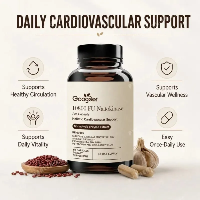 Nattokinase 10800 FU Capsules with CoQ10 Garlic Extract Daily Wellness Supplement 60 Count 30 Day Supply for Adults Men Women