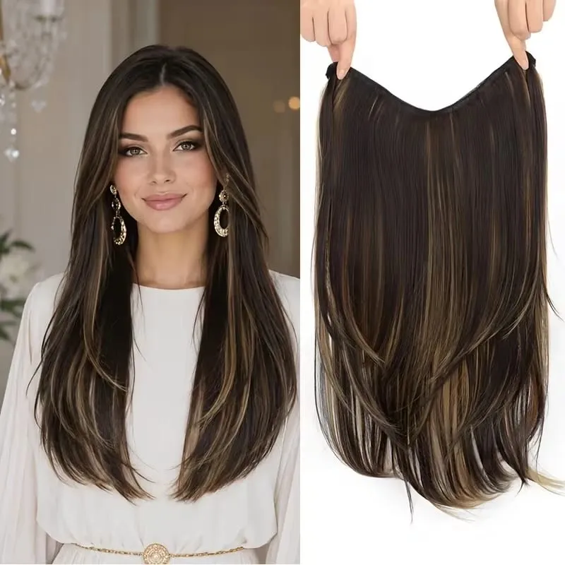 22Inch Synthetic Long Straight Multi Layer Hair Extension BB Clip Style Fiber Hairpiece for Women Daily Wear Confident Elegant