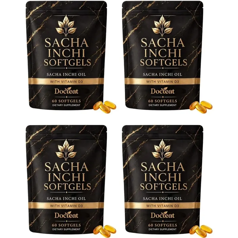 كبسولات هلامية من زيت Docteat Sacha Inchi مع فيتامين D3 المشتق من الأشن لدعم العظام والمناعة وامتصاص الكبسولات الطرية 60 كبسولة هلامية
