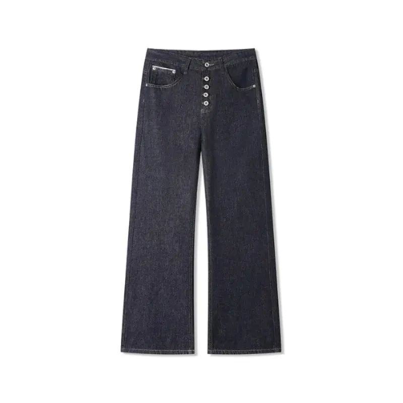 New Y2K Man Pants Vintage Denim Five Button Rivet Reinforced Wash Straight Bootcut Men's Jeans Casual Streetwear