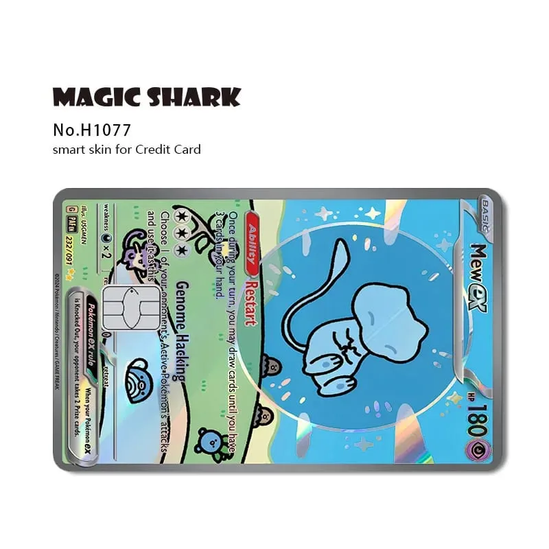 Magic Shark Mew Charizard EX Eevee Gengar Pikachu TCG Card Holographic Laser Skin Film Sticker for Bank Credit Card