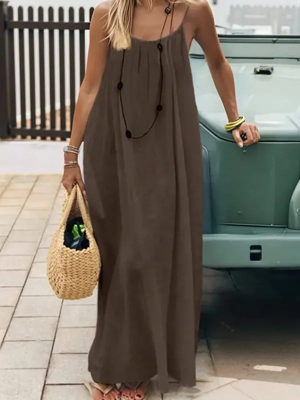 2026 Summer New Casual Seaside Vacation Women Long Skirt Fashionable Solid Color Sexy Suspender Backless Loose Dress Large Size — image 13