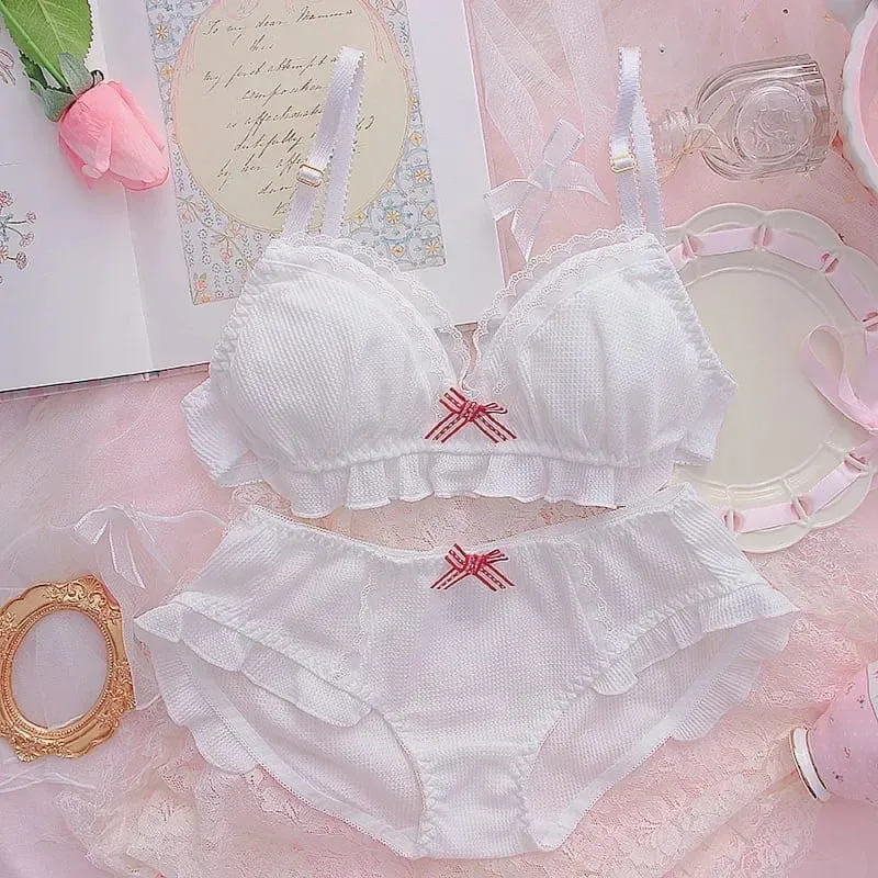 Set Pakaian Dalam Bra Manis Pakaian Dalam Pita Lolita Bunga Renda Intim Lucu Push Up Katun Sejuk Anak Perempuan Sekolah Kawaii Jepang 2024 — image 2