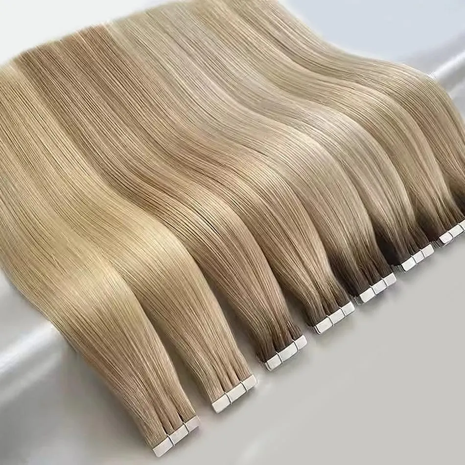 Double Drawn European Wholesale Tape in Extensions Invisible Cuticle Aligned Remy Tape in Hair Extensions 100% Human Hair