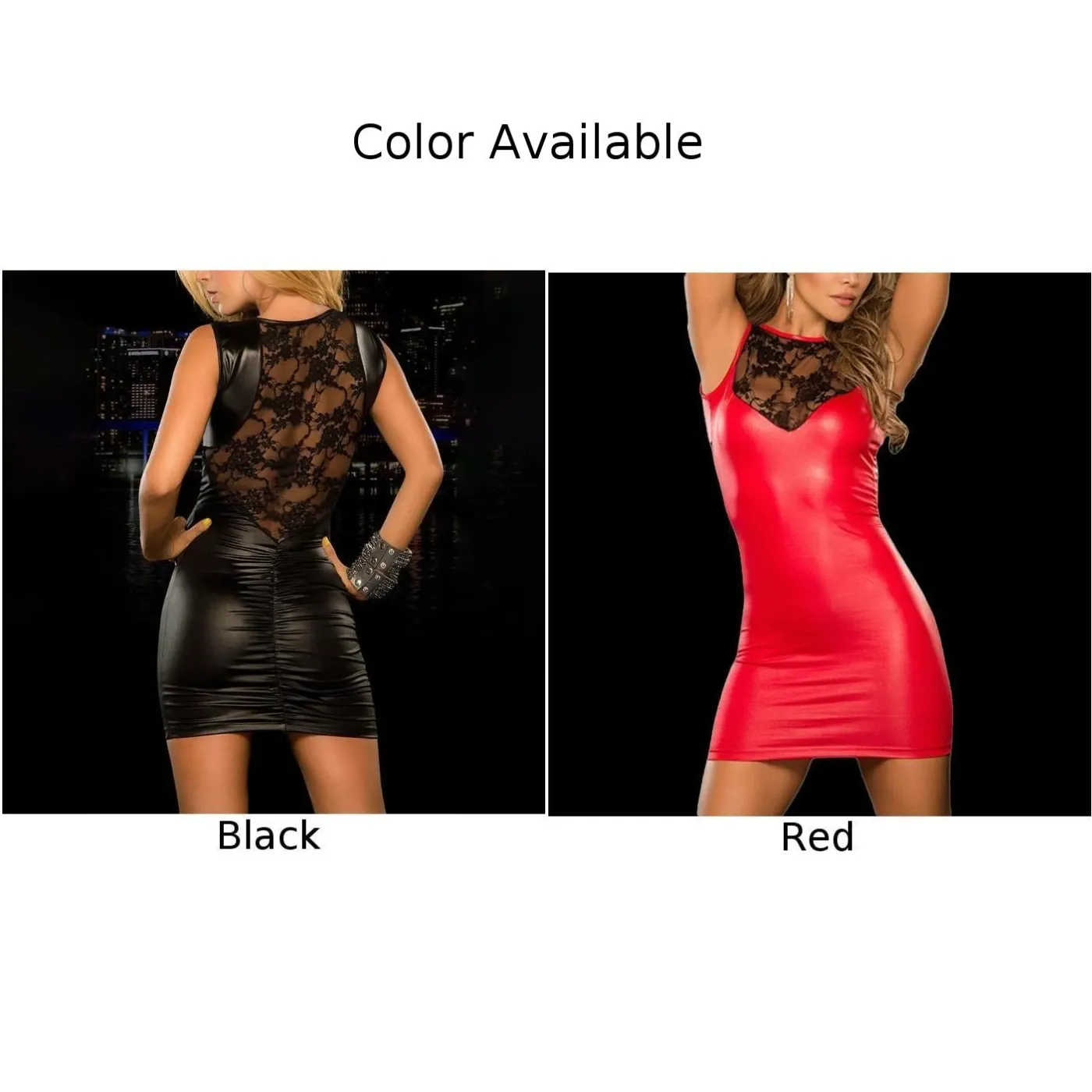 Abito corto da donna sexy effetto bagnato, mini abito aderente in pizzo in pelle pu, aderente, per feste notturne, abbigliamento da club, tentazione sensuale