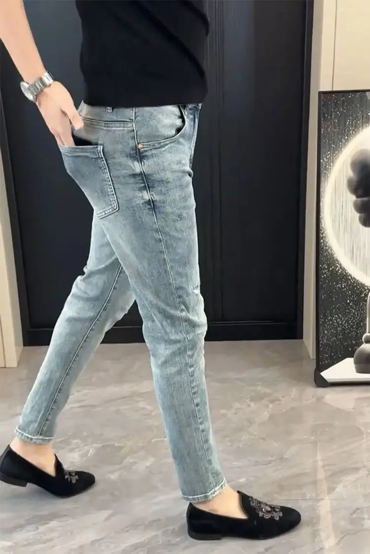 Summer New Slim-fit Men's Jeans Thin Brand Embroidery 2025 Designer Korean Style Clothes Casual Pants Luxury Fashion Pants