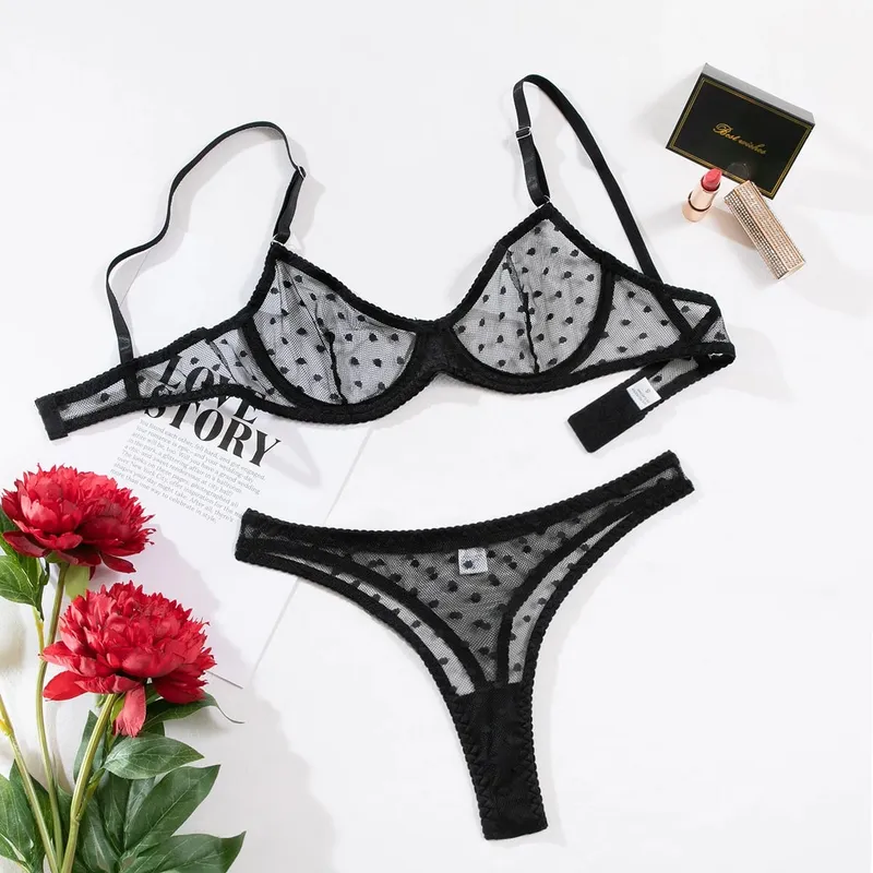 Sexy Polka Dot Women's Underwear Neon Green Bra with Support Brief Set Women 2 Pieces Short Skin Care Kits Exotic Sets