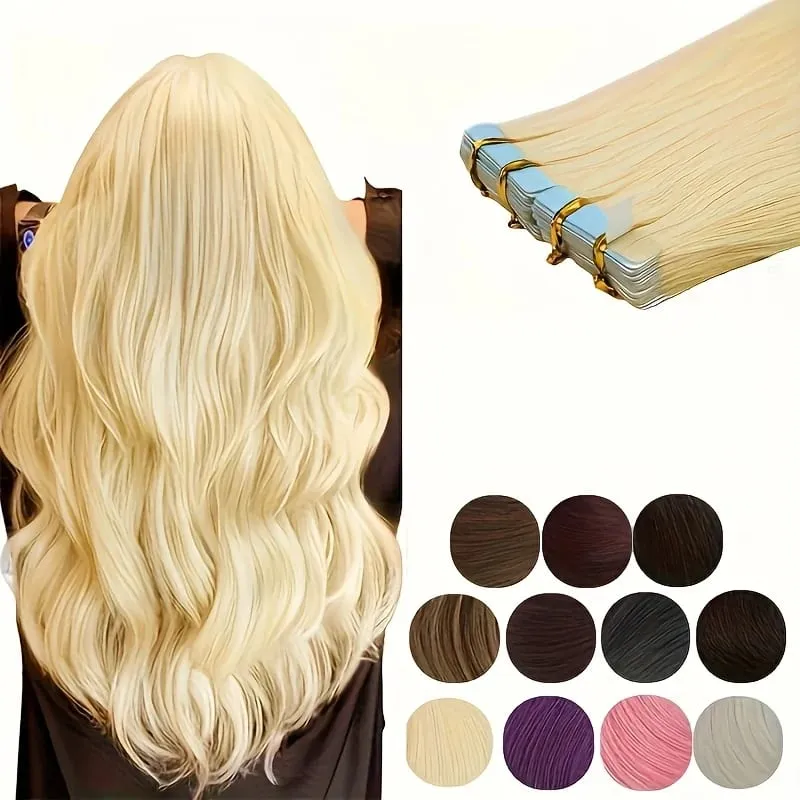 Tape In Bio Synthetic Hair Extensions 10pcs/ lot 24inches Heat Resistant Fiber Straight Seamless PU Skin Weft Tape Ins For Women