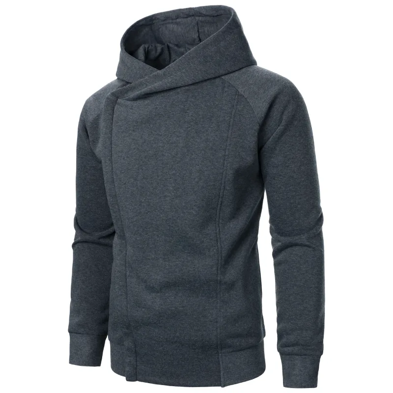 Autumn winter men's solid color hooded top Long sleeve side zipper design hoodie
