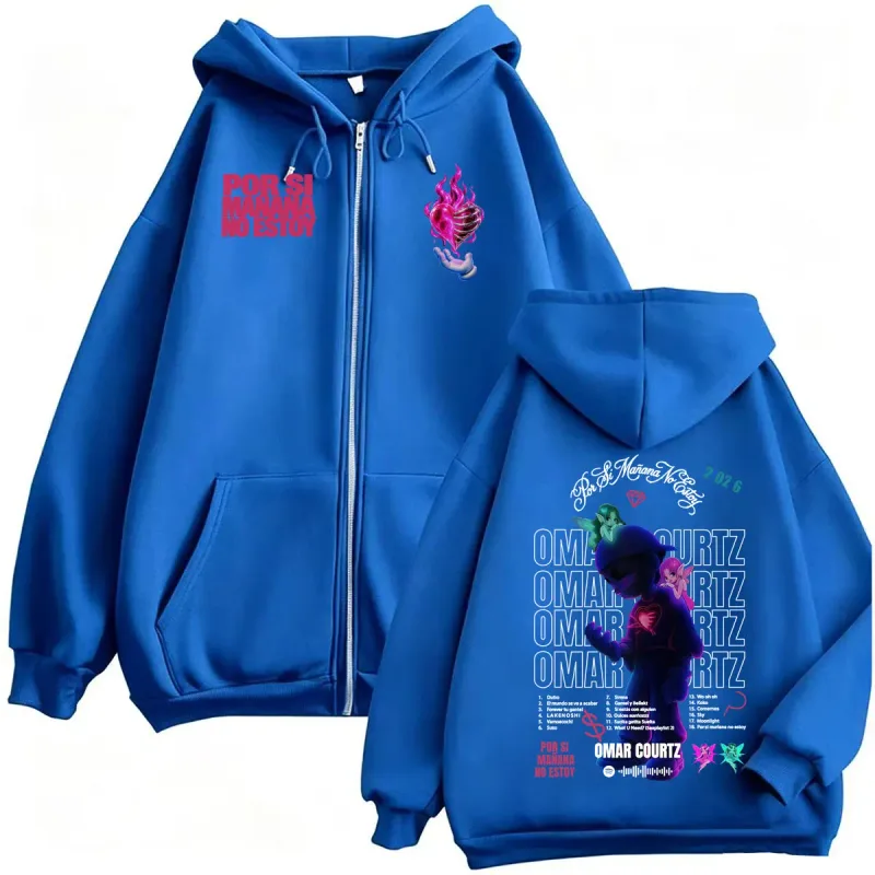 Omar Courtz Por Si Manana No Estoy 2026 Tour Zip Up Hoodies Men's Casual Fleece Sweatshirt Jacket Coats Bodywarmer Zipper Hooded