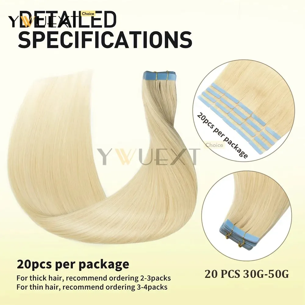 30G-50G Tape in Human Hair Extensions Natural Straight Machine Remy Hair 20pcs/pack Natural Look Hair Easy to Wear for Women