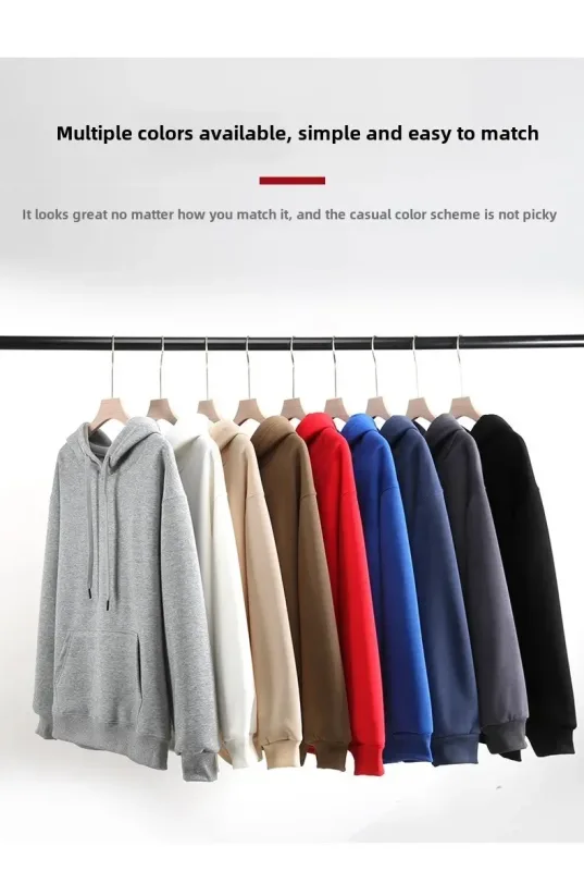 Customized Your Brand Logo DIY Design 600GSM Mens Hoodies High-quality Women Sweatshirt Solid Color Cotton Loose Streetwear