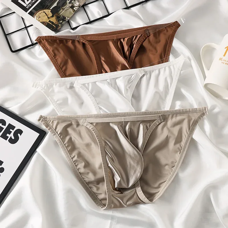Men's Silky Ice Silk Briefs Smooth Low Rise Stretch 3D Pouch Support Breathable Daily Underwear