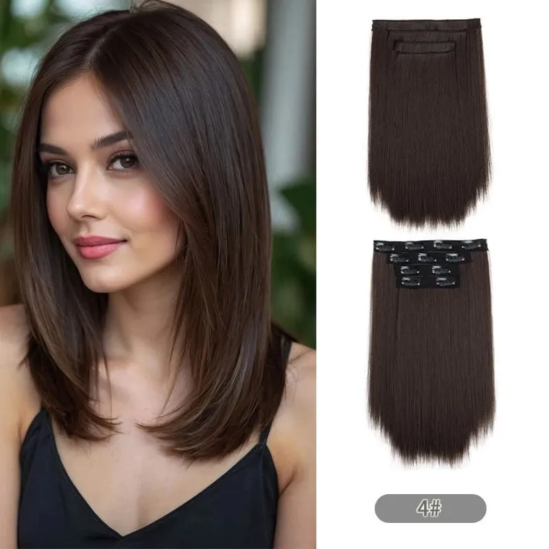 35CM Synthetic 4pcs/set Clips in Hair Extensions Short Straight Hairstyle Blonde Black Hairpieces Heat Resistant False Hair