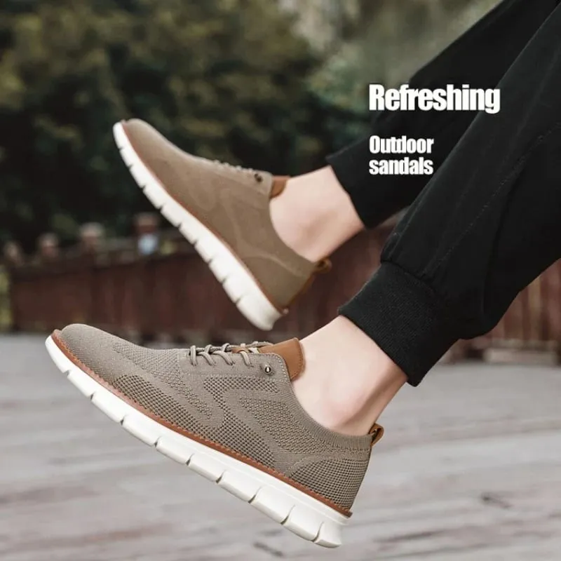 Male Breathable Woven Mesh Casual Shoes Light Flat Sneakers Non‑Slip Rubber Sole Men Daily Walking Outdoor Footwear Plus Size