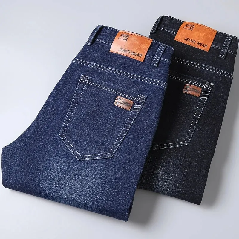 2026 New Men's Stretch Regular Fit Jeans Business Casual Classic Style Fashion Denim Trousers Male Black Blue Gray Pants