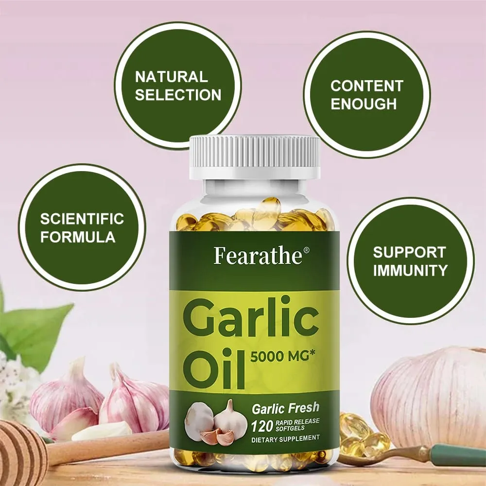 Garlic Oil Softgels 5000 Mg Immune Cardiovascular Circulation Heart Unflavored Non-GMO Gluten-Free Supplement — image 5