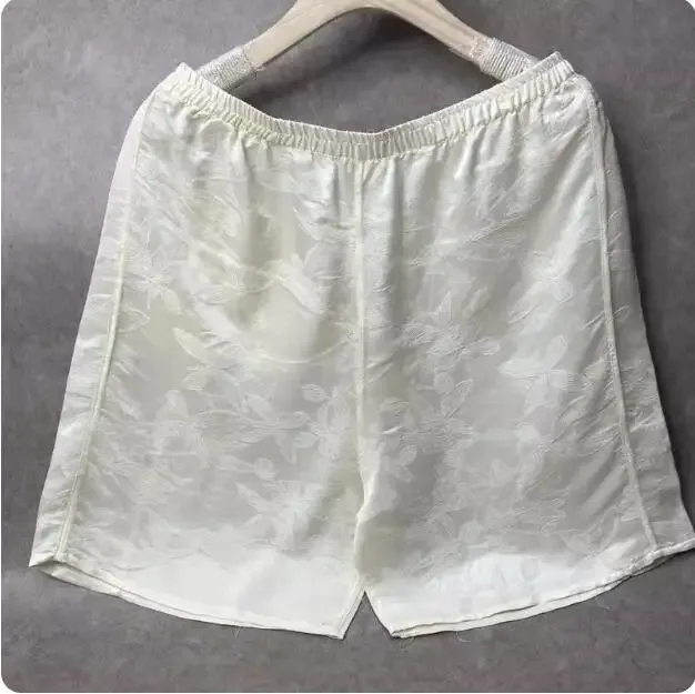 100% Mulberry Silk Men Boxer Underwear Couple Rubber Band Thin Short Home Pants Promotion Woman Can Wear
