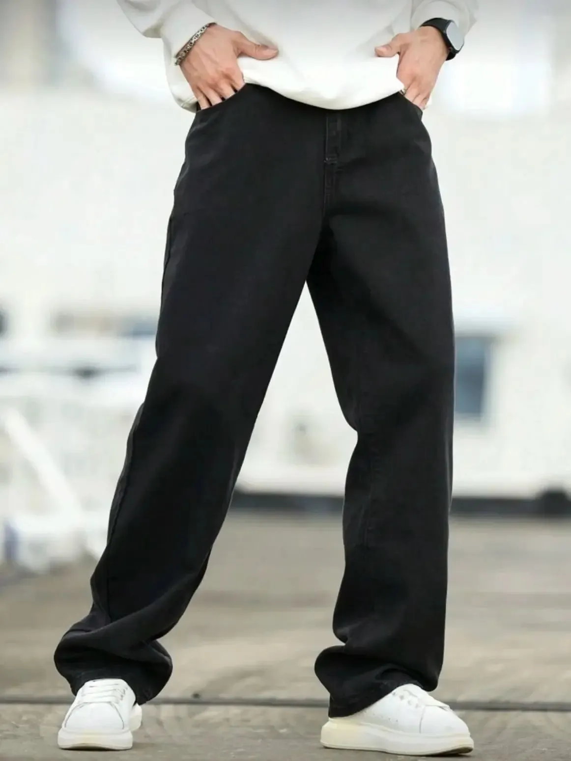 Men's Wide Leg Jeans - Oversized Straight Fit Denim Pants with Casual Drop Crotch