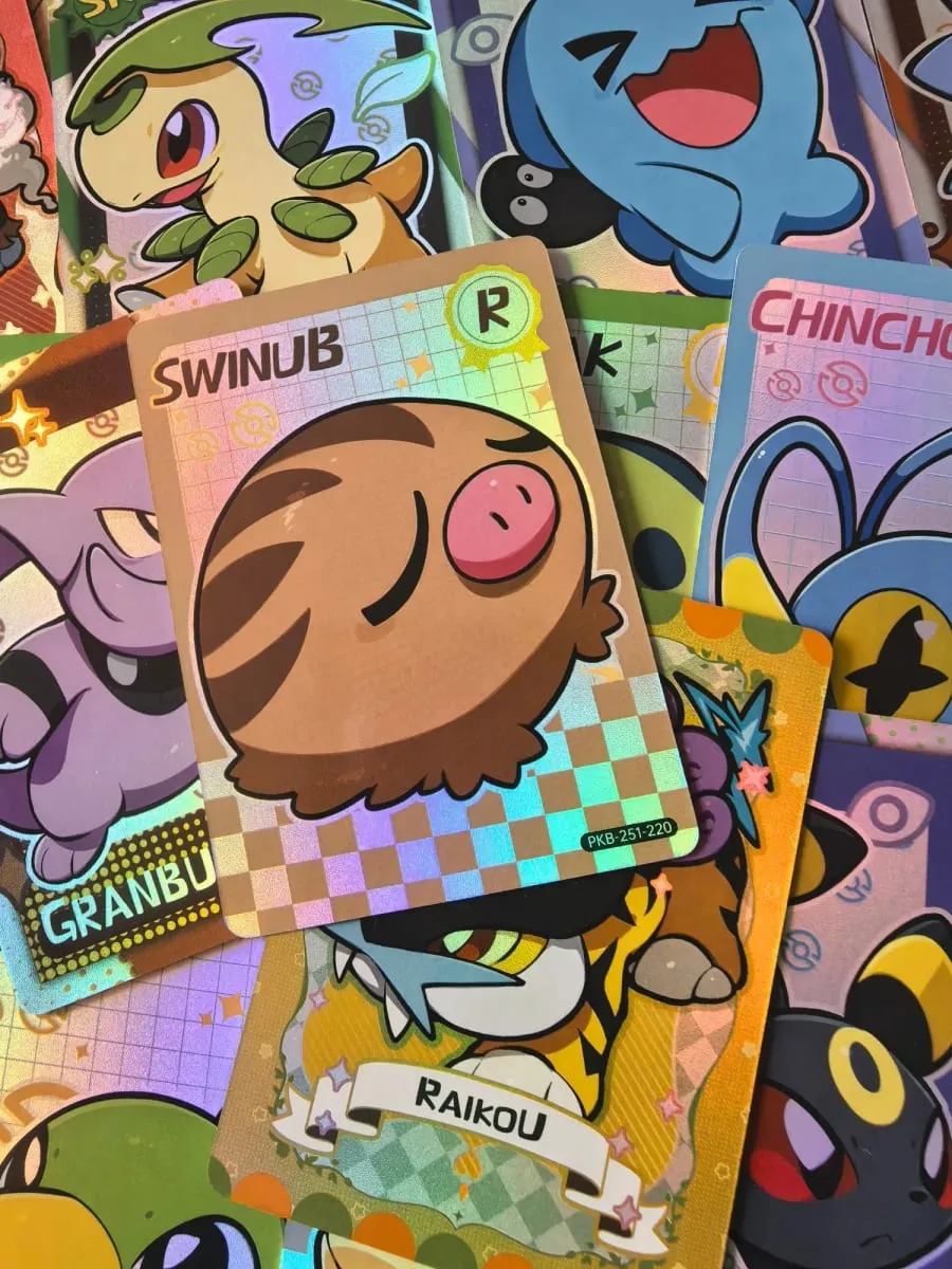 Vol.2 Holographic 60ks Chibi PokeBaBy Blind Box Roztomilá DIY karta Pokémon Gen 2 zlatá a stříbrná lesklá kolekce karet Hooh Lugia