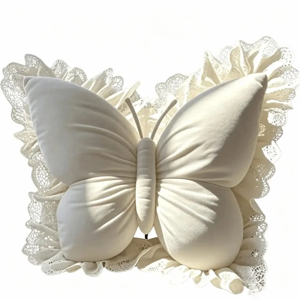 Home Decor Velvet Butterfly Pillow Lace Trim Bow Cushion Soft New Bow Throw Pillow Bedroom
