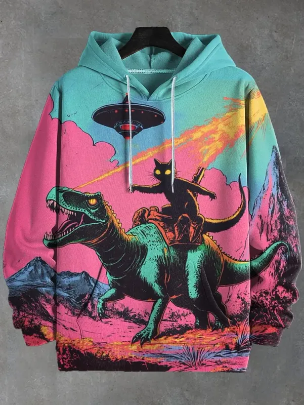2026 Men's Hoodies Funny Cat Dinosaur UFO Art 3D Printed Cartoon Sweatshirt Men Women Tracksuit Oversized Casual Street Y2k Coat