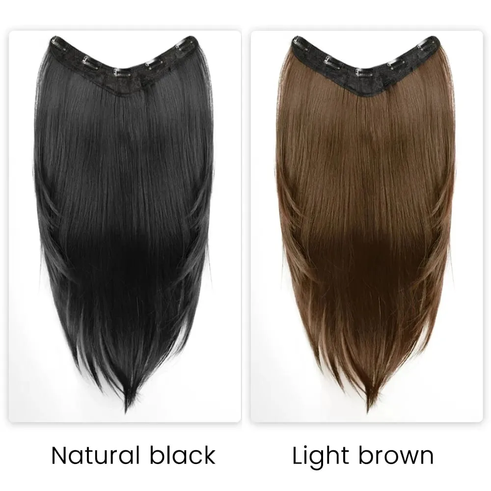 26Inch Synthetic Long Straight Layered V-Shaped Clip-in Hair Extension 4 Clip Heat Resistant Hairpiece for Women Daily Party