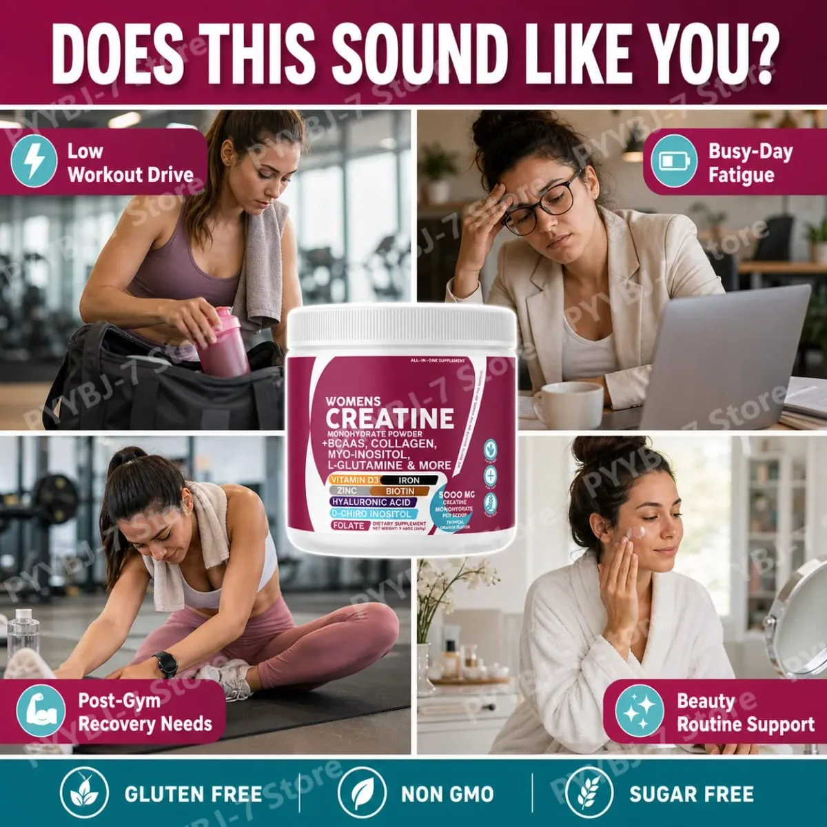 Female Creatine Powder Creatine Monohydrate Powder with BCAA & Amino Acids Daily Health and Nutrition Dietary Supplement