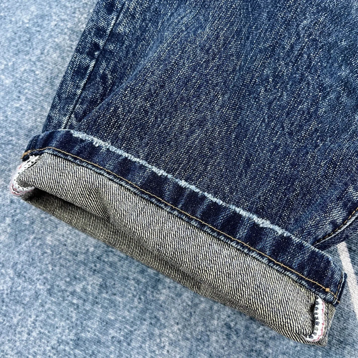 Retro heavyweight slightly tapered loose straight jeans men's American style distressed Ami khaki trousers