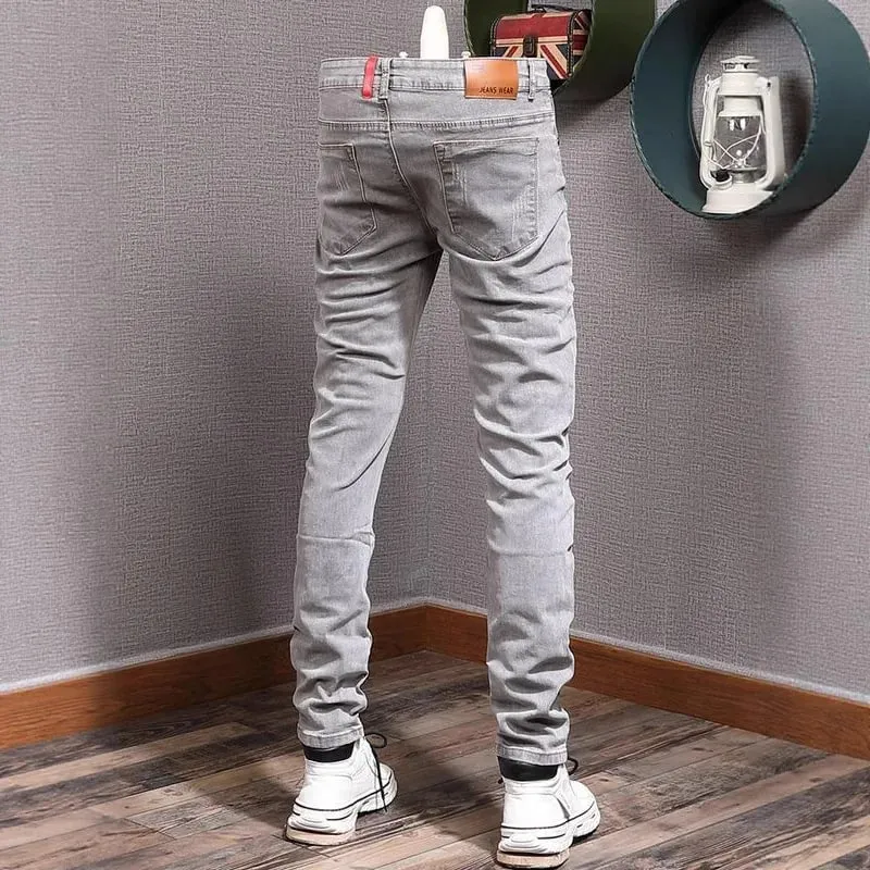 Fashion Designer Men Jeans Retro Gray Stretch Slim Ripped Jeans Panlalaking Elastic Pantalon Vintage Casual Denim Pencil Pantalon Hombre — image 4