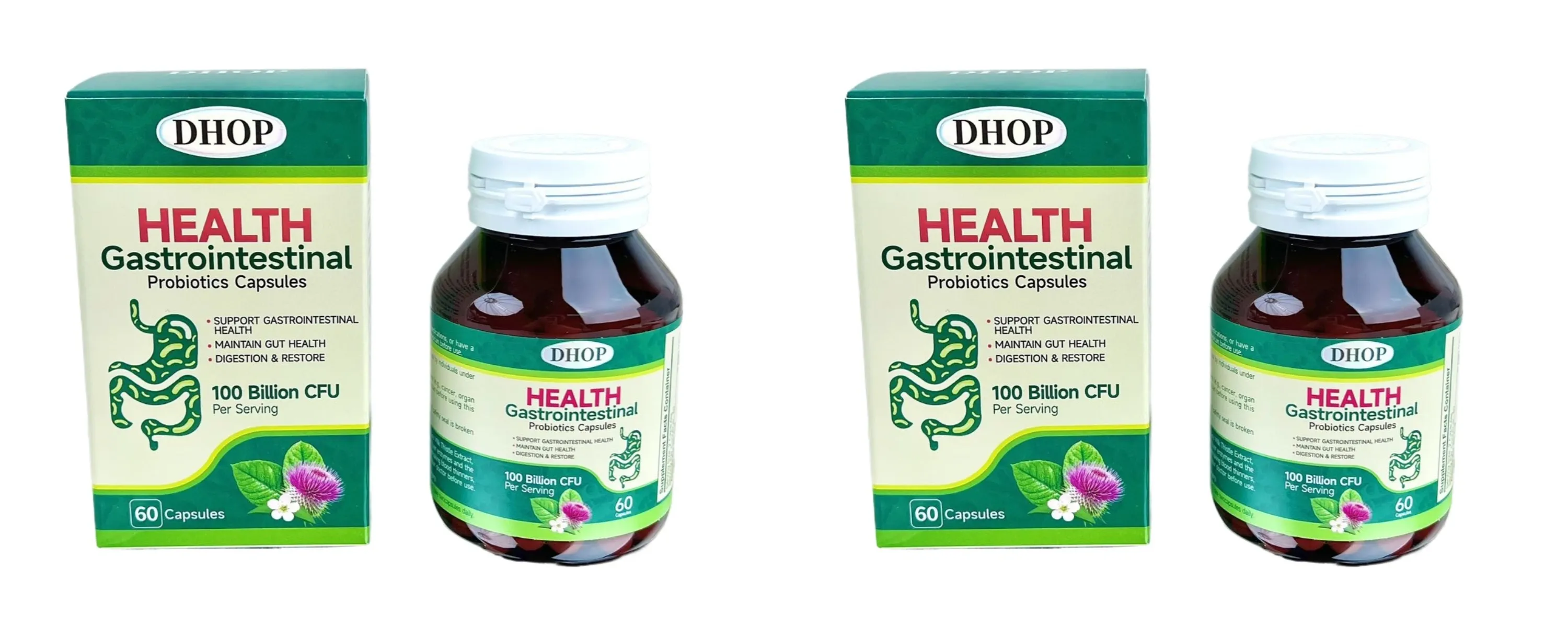 Gastrointestinal Probiotics Capsules Support Gut Health with Vitamin C and Vitamin E Diet Fiber 100 Billion CFU 60 Capsules